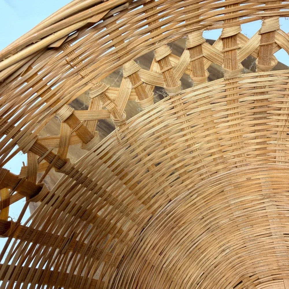 Vintage Woven Bamboo Round Basket Bowl Boho Decor 12 Inch